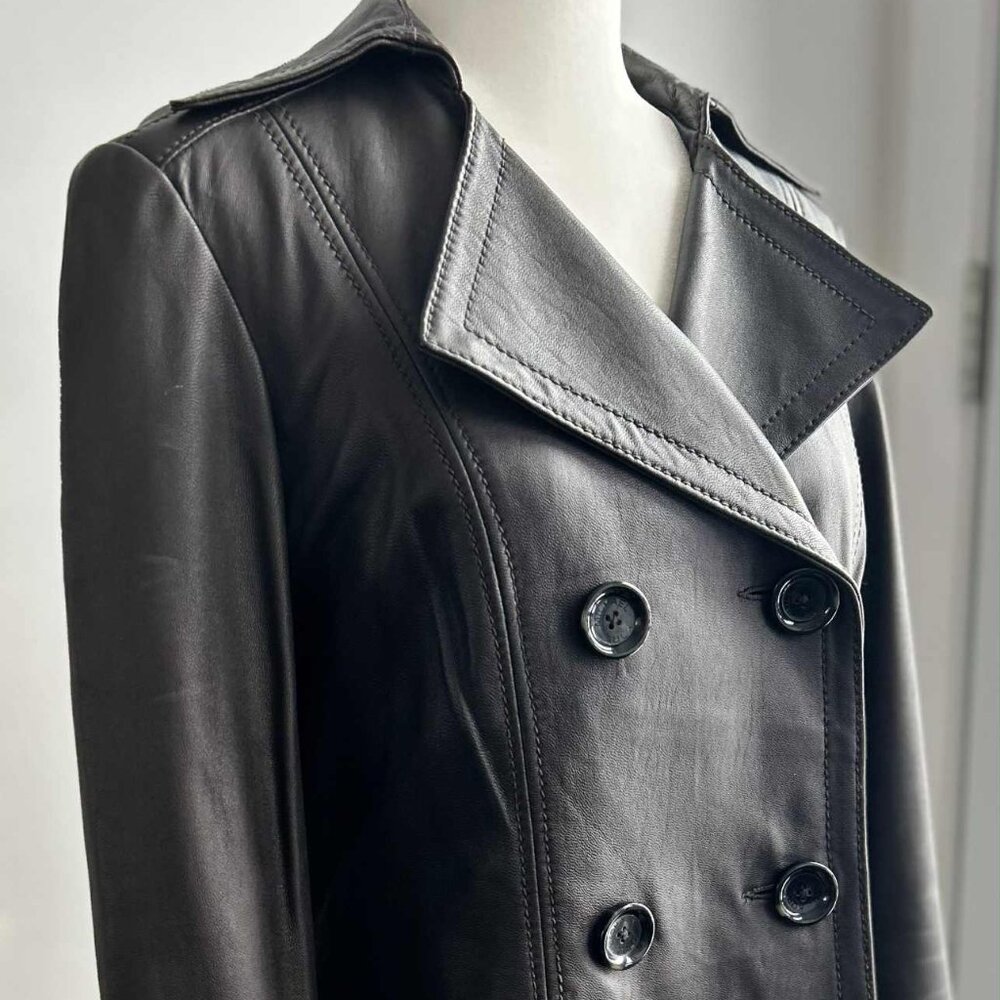 MICHAEL Michael Kors Espresso Leather Double Breasted Jacket – US L